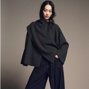 ZARA SHAWL COLLAR KNIT CAPE WITH ASYMMETRICAL SCARF - WOOL JACKET - SHORT COAT